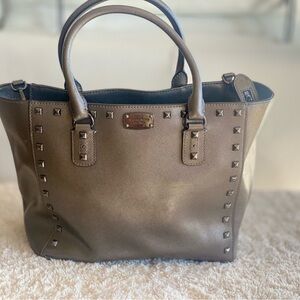 Michael Kors Studded Tote in charcoal gray metallic sheen